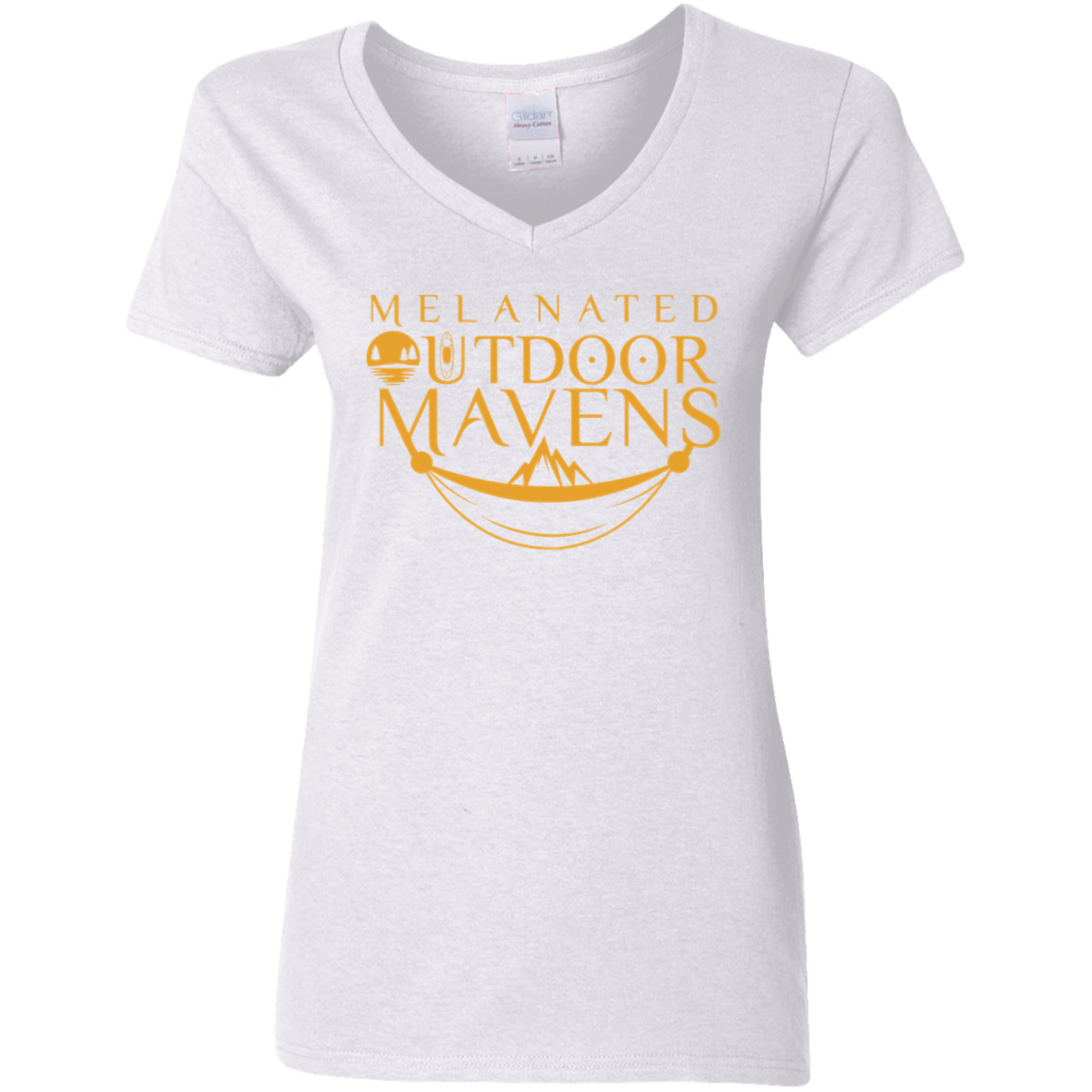 Ladies' 5.3 oz. V-Neck T-Shirt _ Gold logo