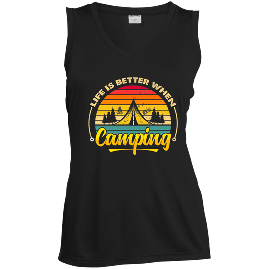 Ladies' Sleeveless V-Neck Performance Tee_camping