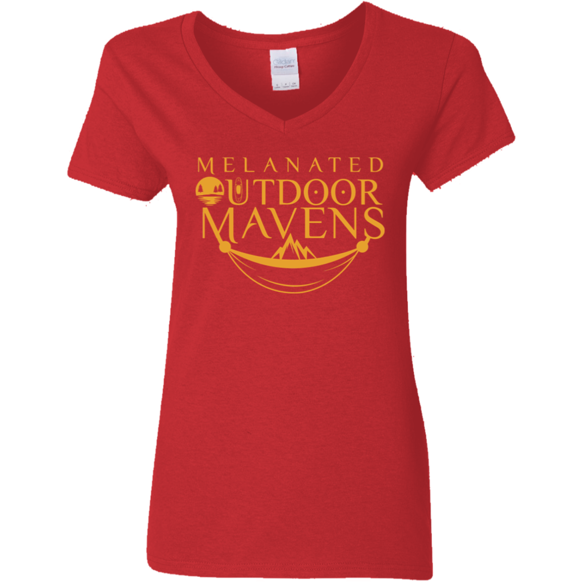 Ladies' 5.3 oz. V-Neck T-Shirt _ Gold logo