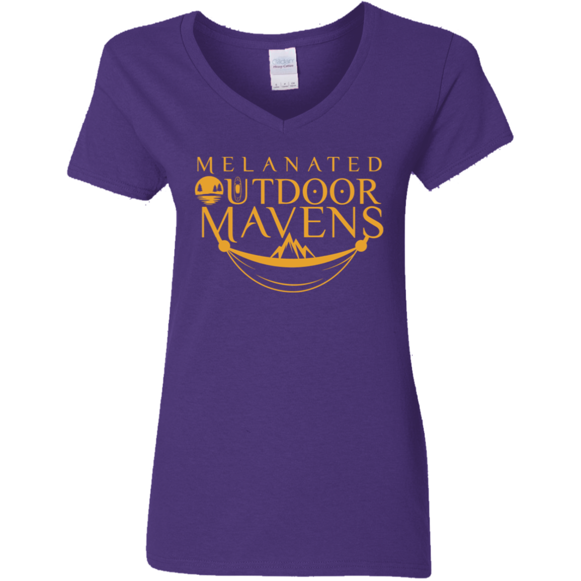 Ladies' 5.3 oz. V-Neck T-Shirt _ Gold logo