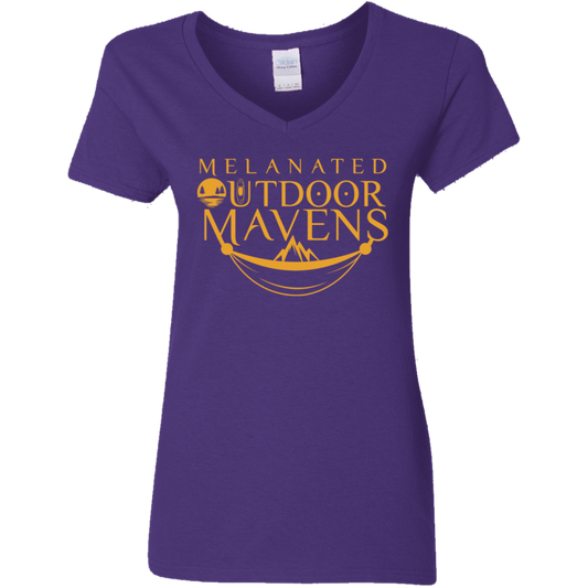 Ladies' 5.3 oz. V-Neck T-Shirt _ Gold logo