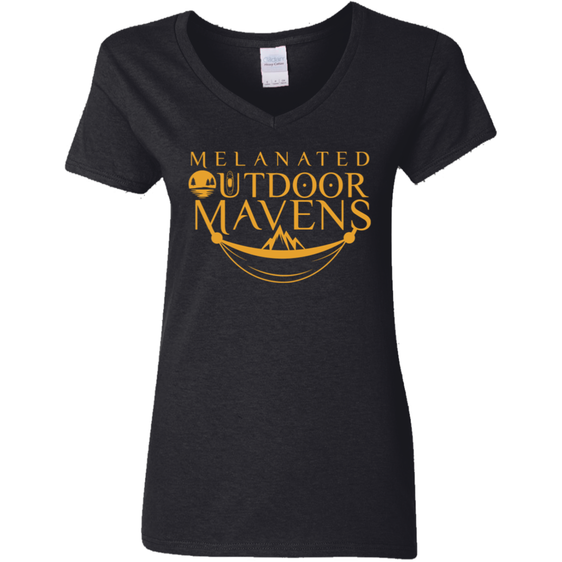 Ladies' 5.3 oz. V-Neck T-Shirt _ Gold logo