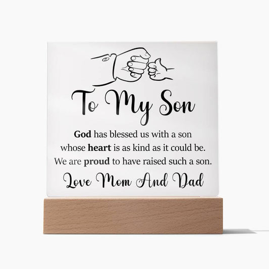 To My Son | Love Mom And Dad | Acrylic Heart Plaque