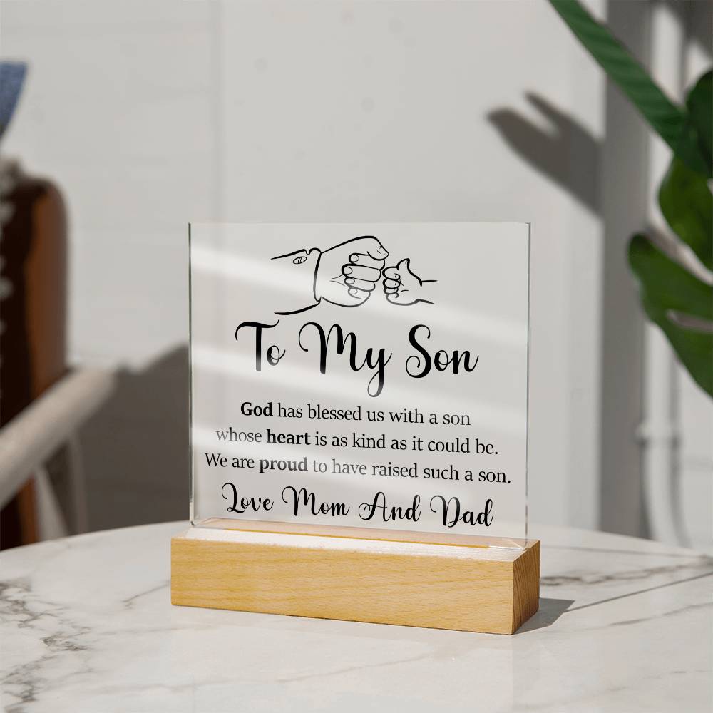 To My Son | Love Mom And Dad | Acrylic Heart Plaque