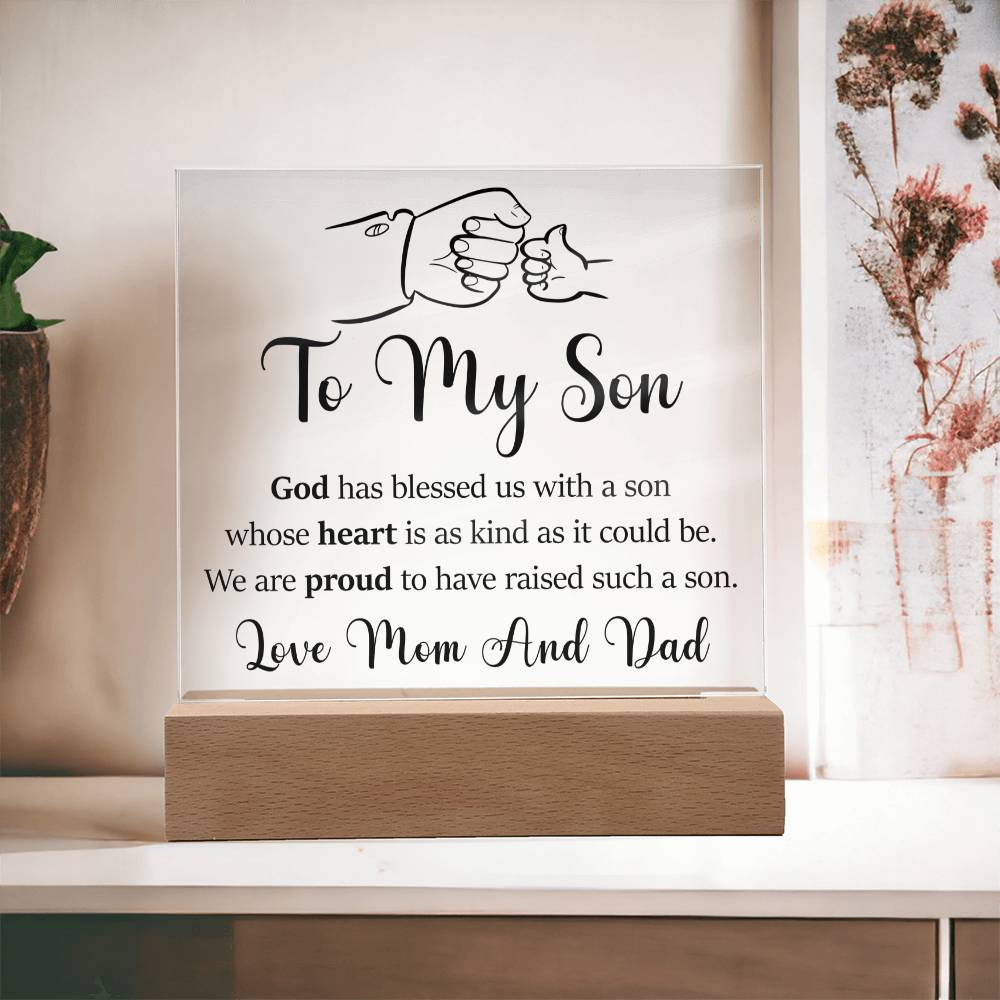 To My Son | Love Mom And Dad | Acrylic Heart Plaque