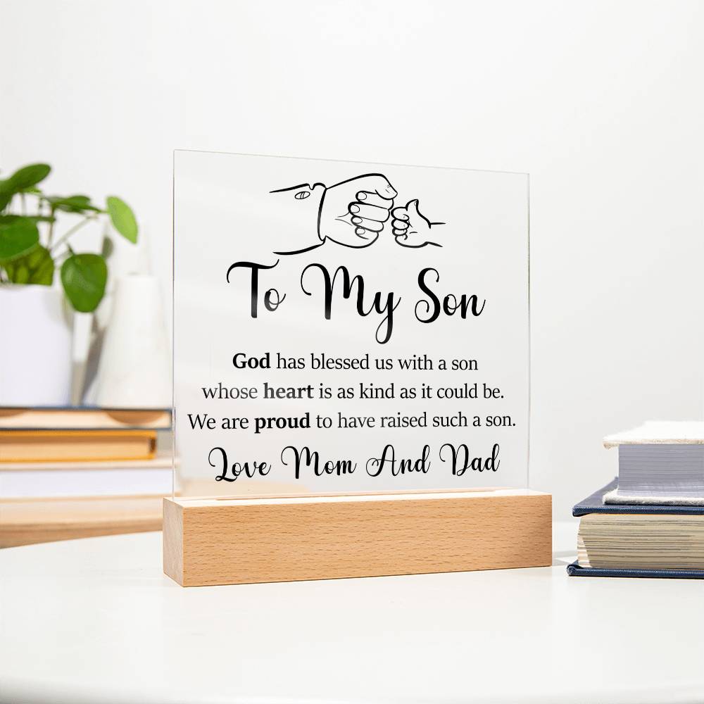 To My Son | Love Mom And Dad | Acrylic Heart Plaque