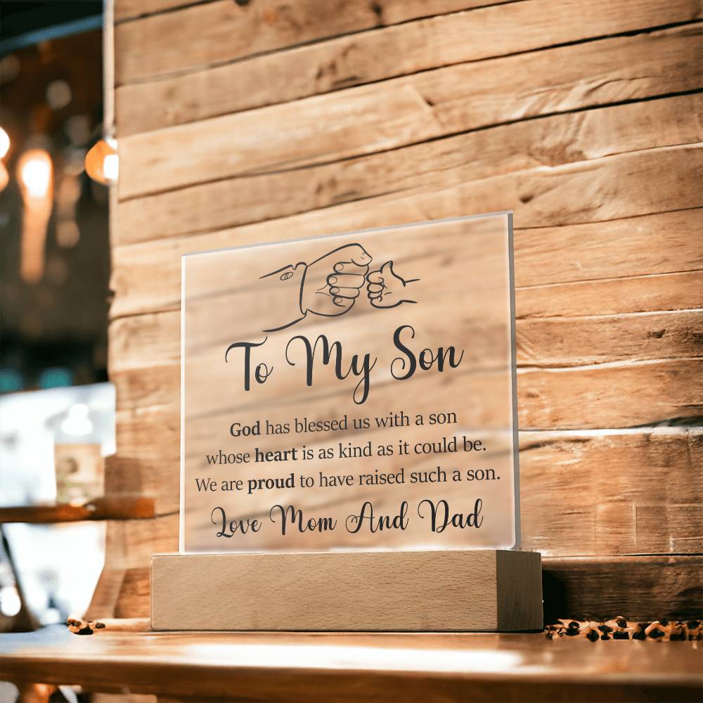 To My Son | Love Mom And Dad | Acrylic Heart Plaque