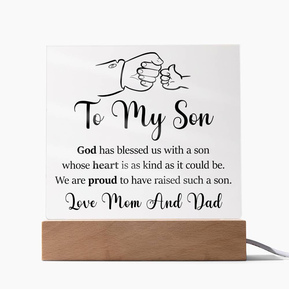 To My Son | Love Mom And Dad | Acrylic Heart Plaque