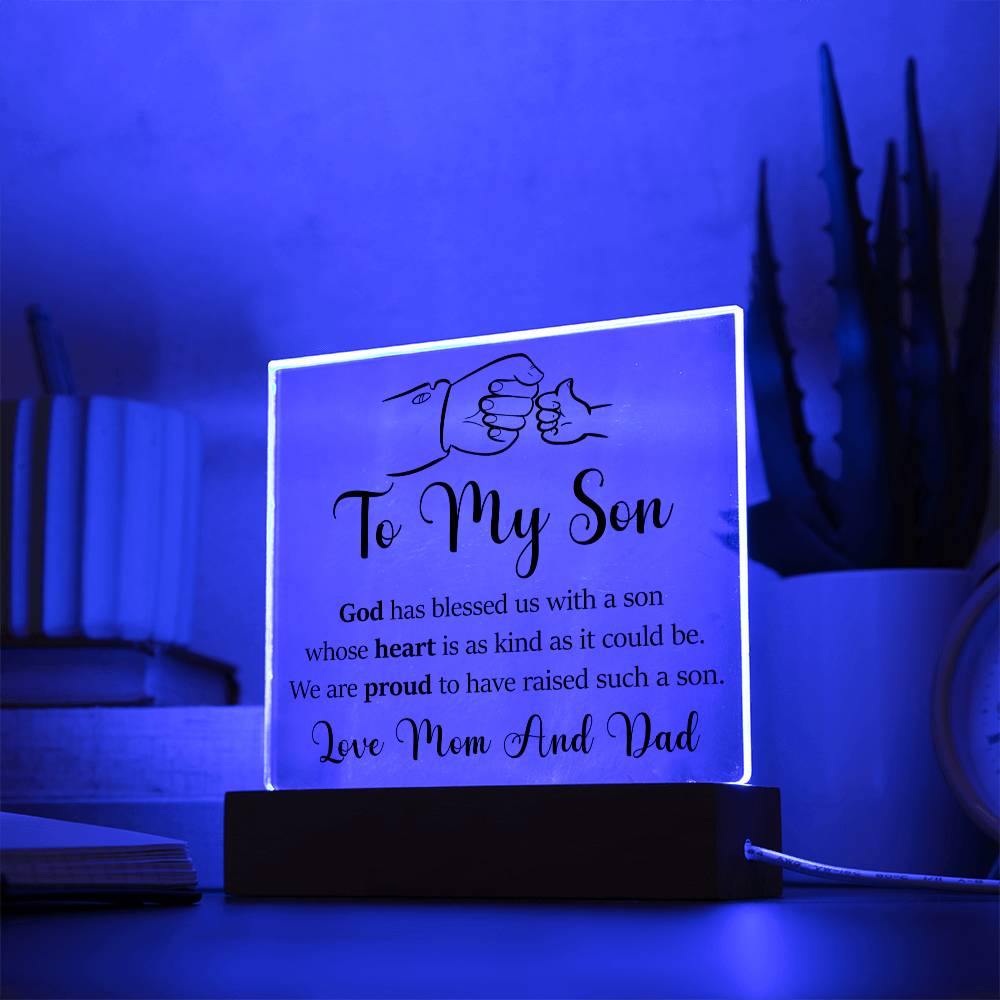 To My Son | Love Mom And Dad | Acrylic Heart Plaque