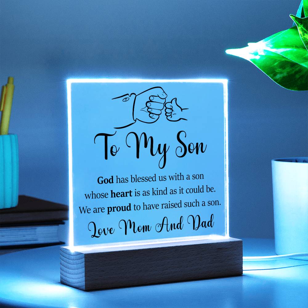 To My Son | Love Mom And Dad | Acrylic Heart Plaque