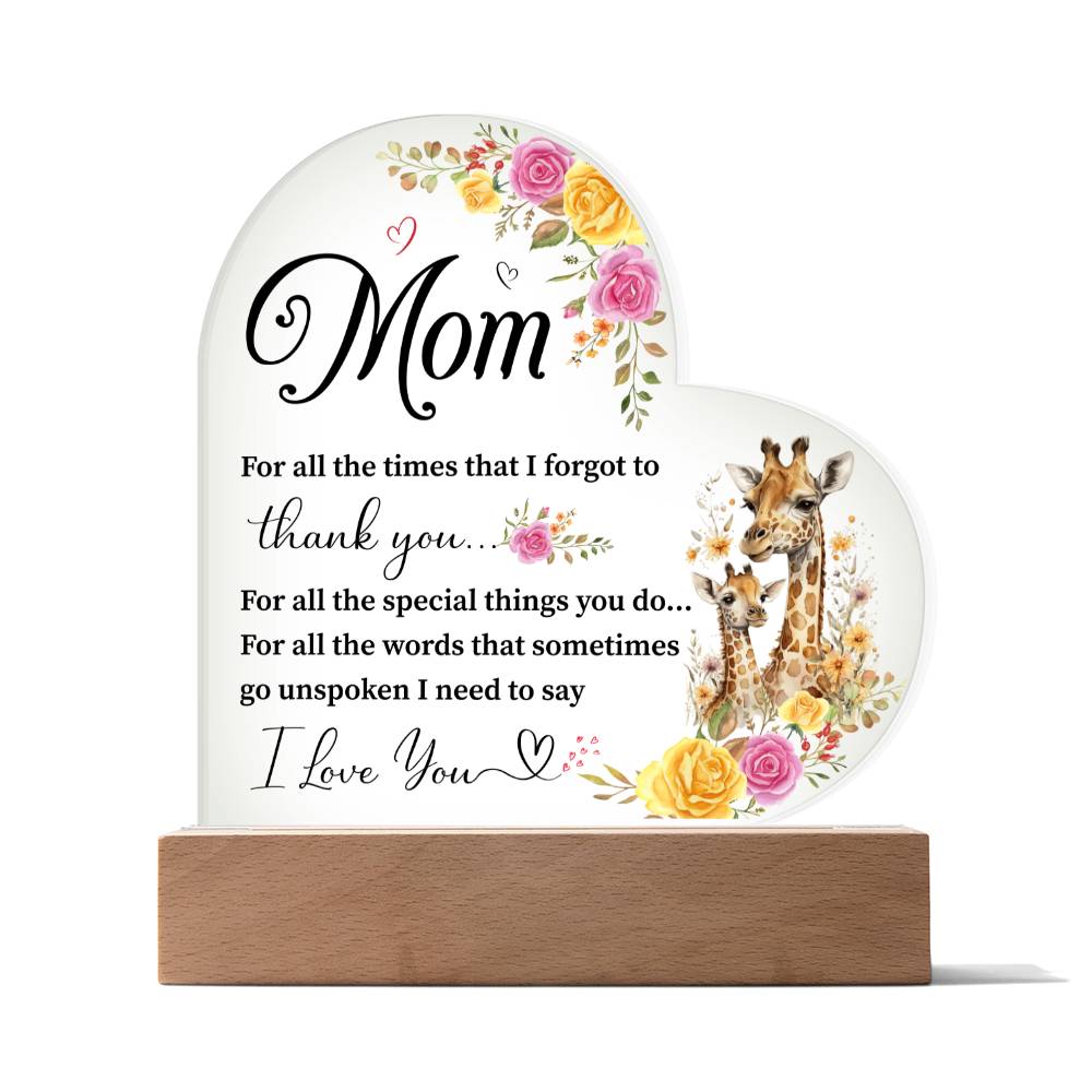 To My Mom | I Love You | Acrylic Heart Plaque