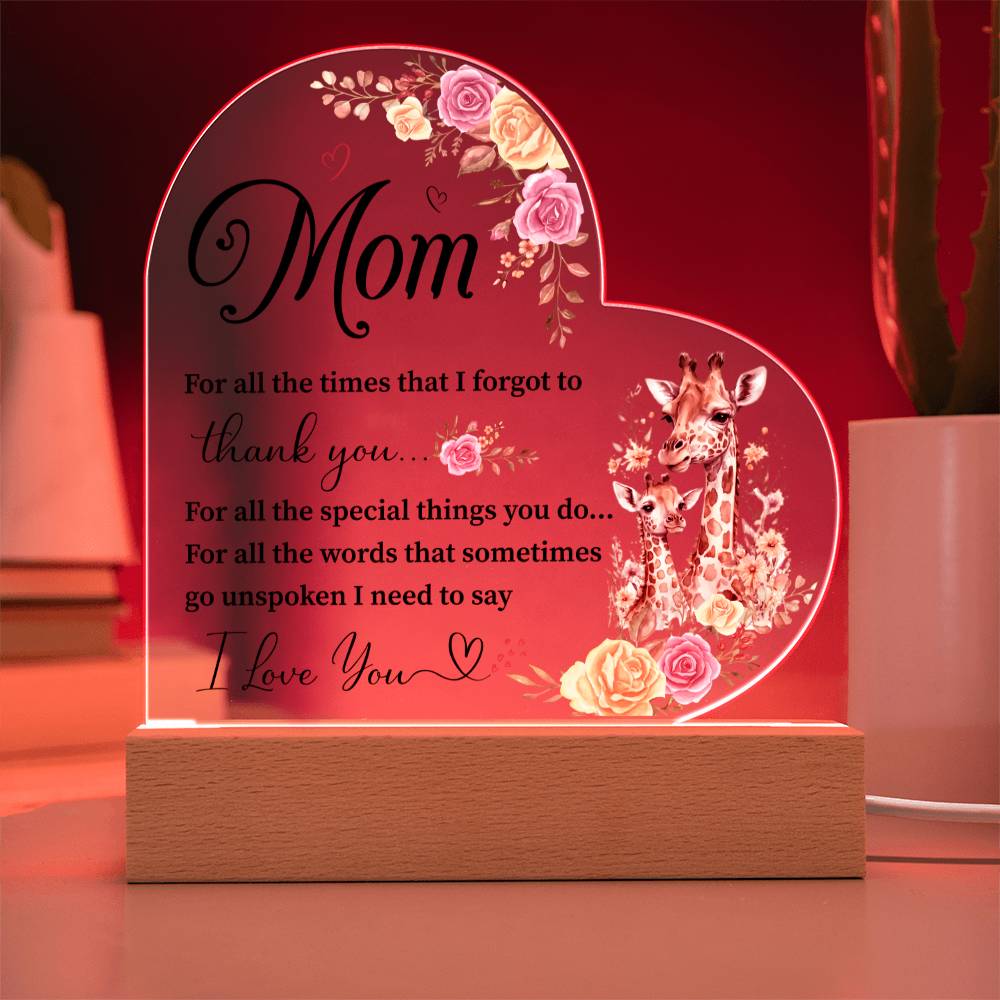 To My Mom | I Love You | Acrylic Heart Plaque